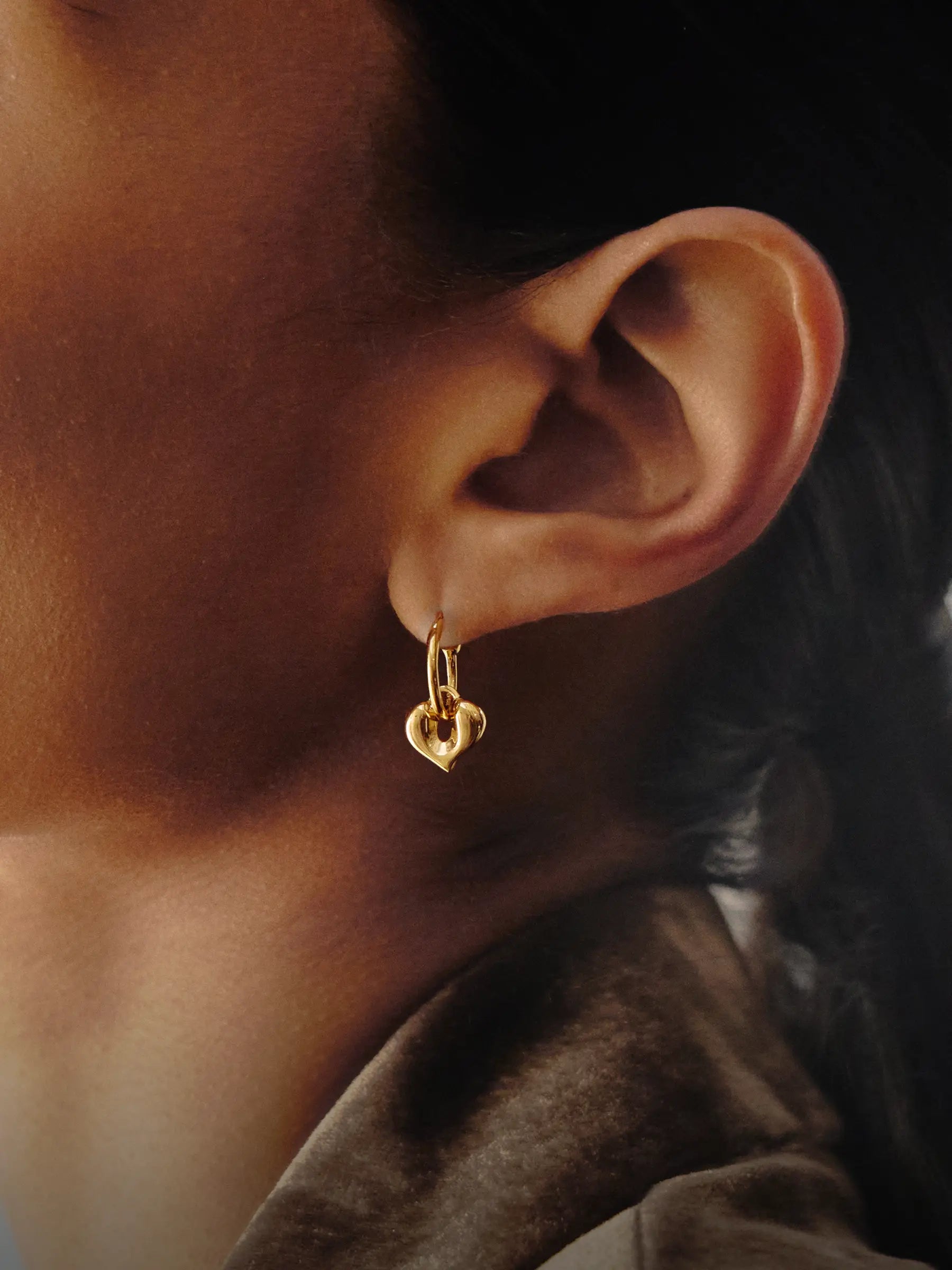 Molten Heart gold charm hoop earrings