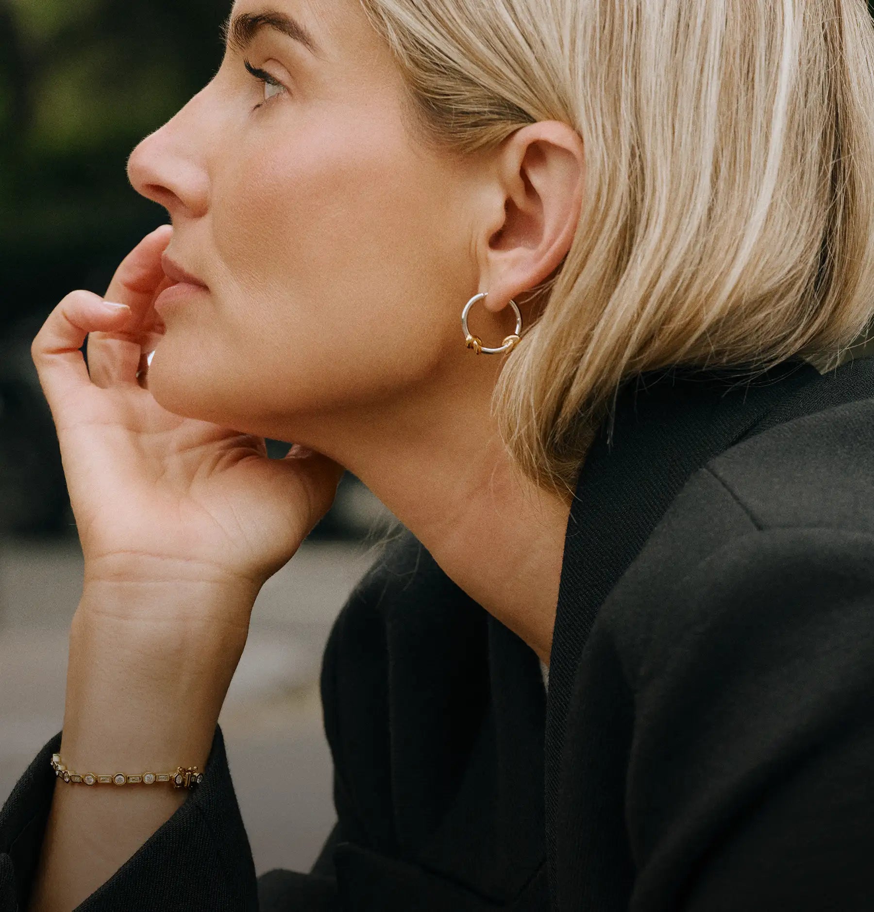 silver and gold small knot hoop earrings