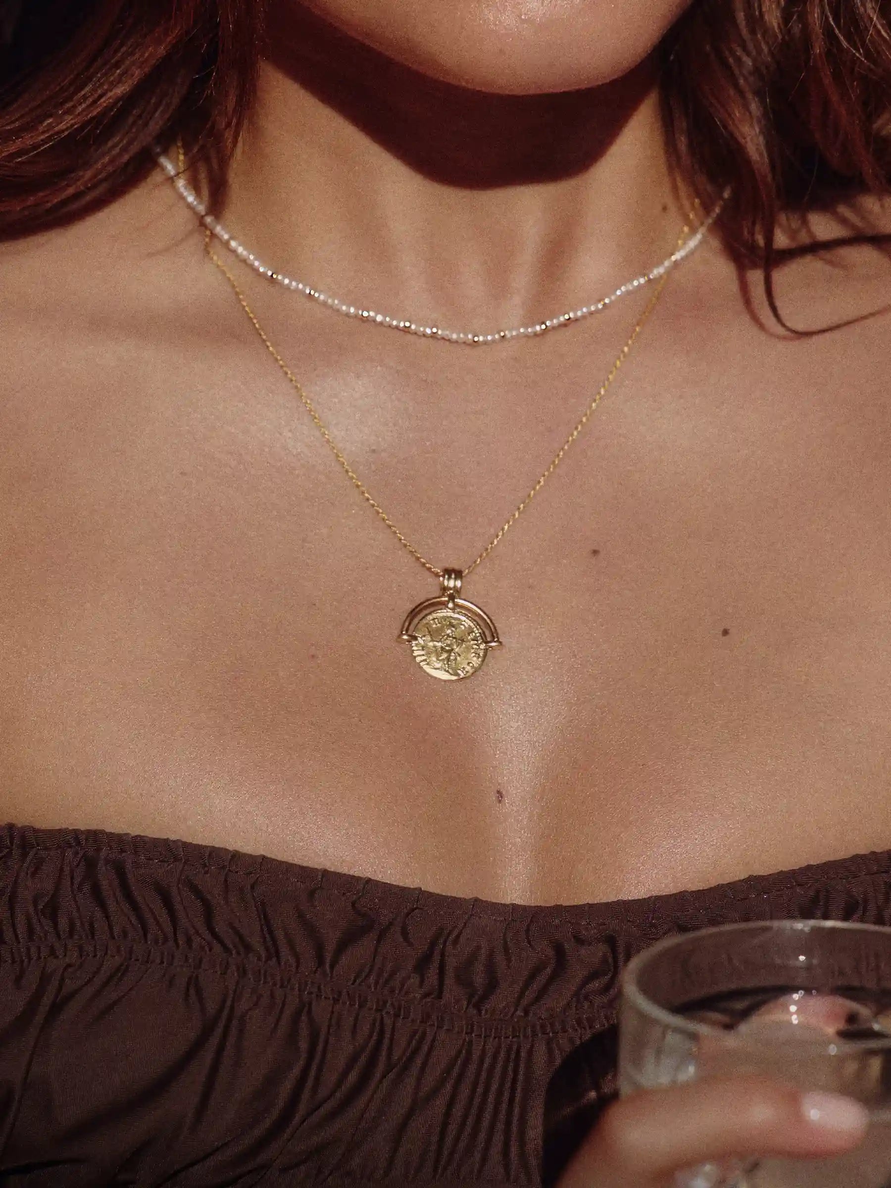 roman arc gold coin necklace