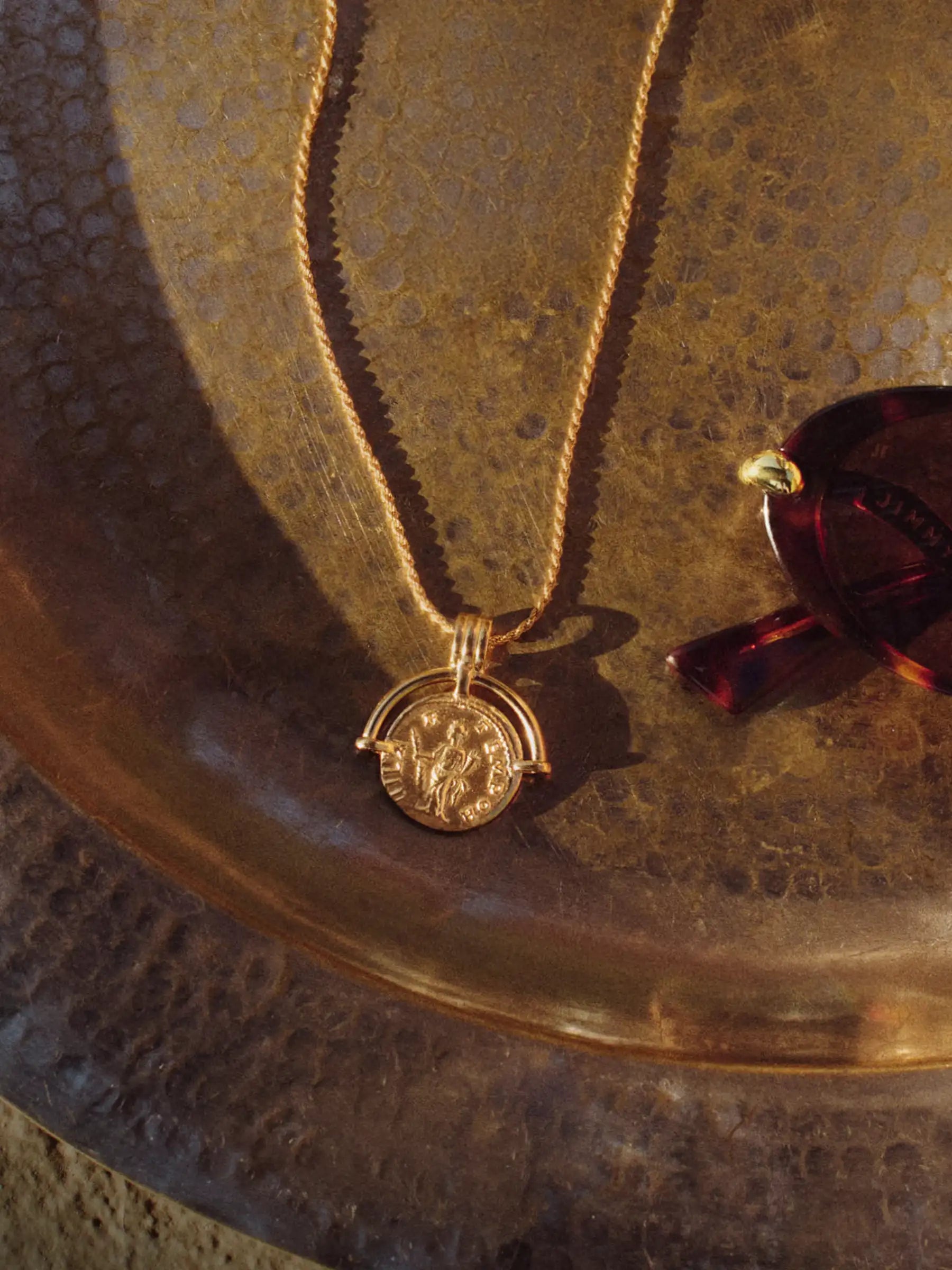 roman arc gold coin necklace