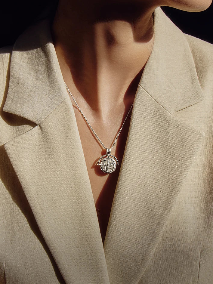 Silver roman arc coin necklace