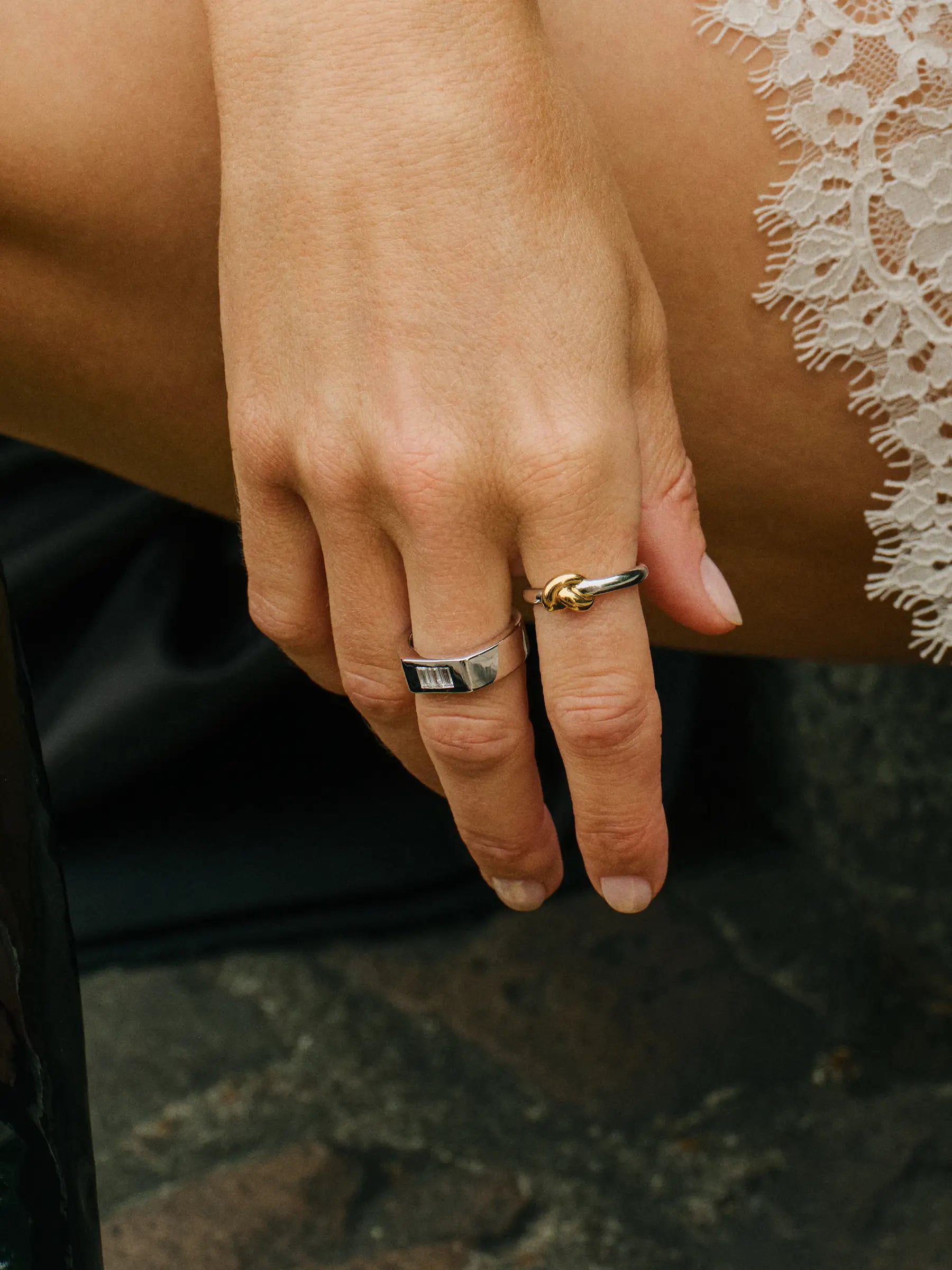 lucy williams knot ring and silver gemstone ring