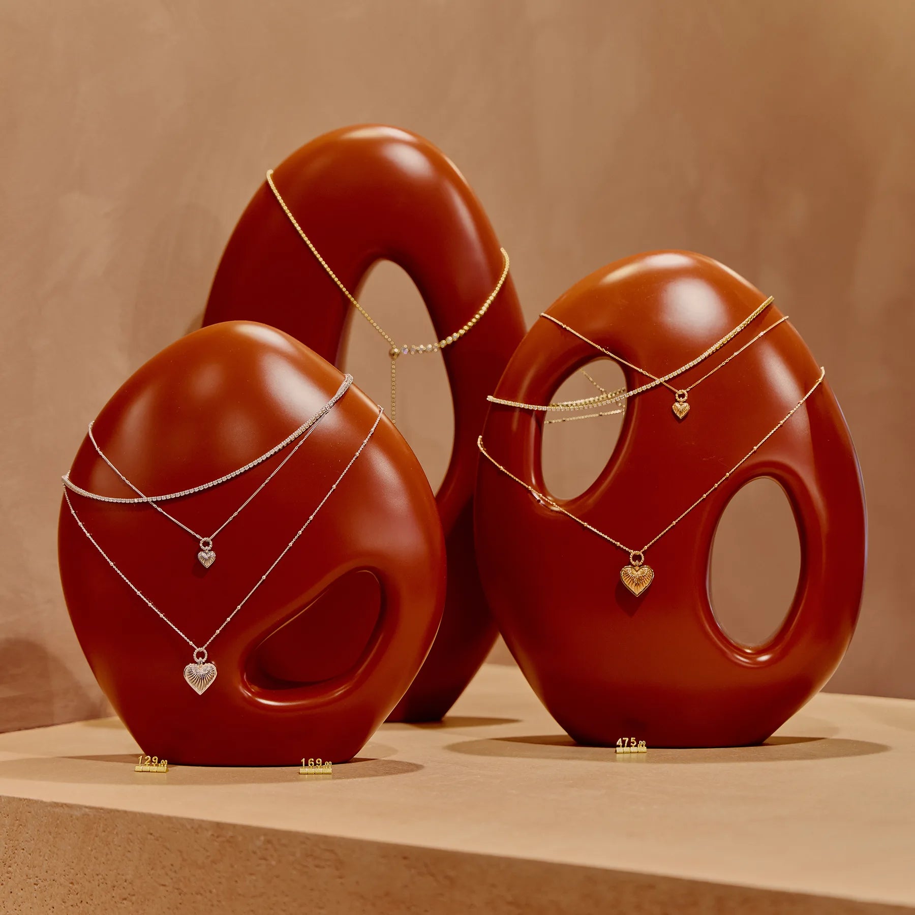 gold and silver heart necklaces