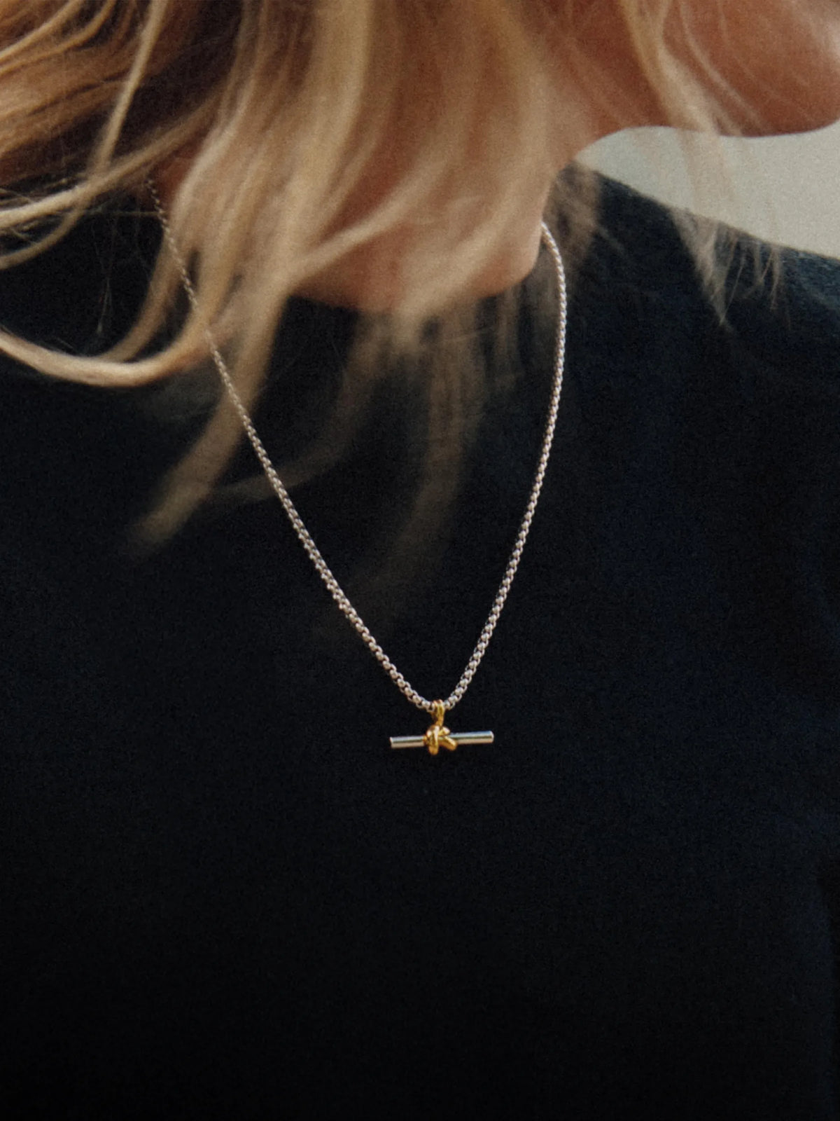 Mixed Metal Chunky chain T-bar Necklace