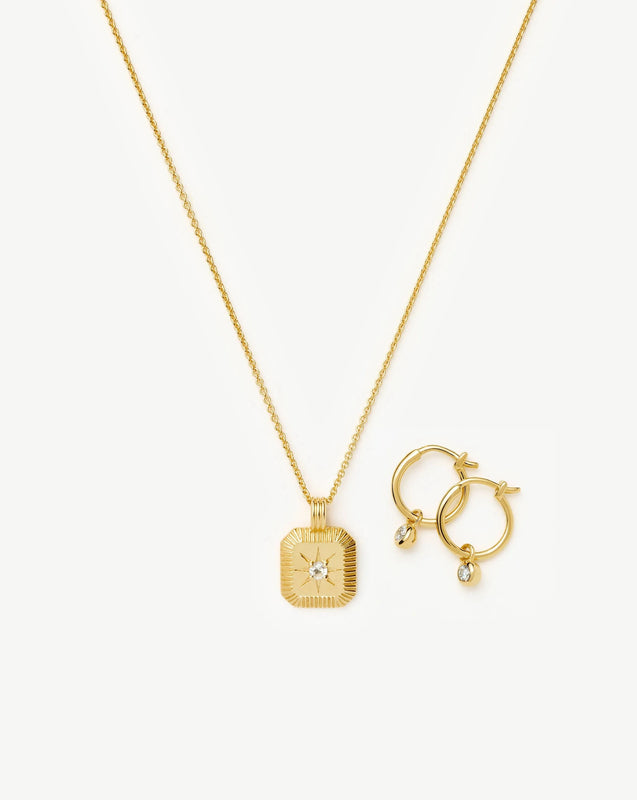 April Birthstone Necklace & Charm Earrings Set | 18ct Gold Vermeil/Crystal