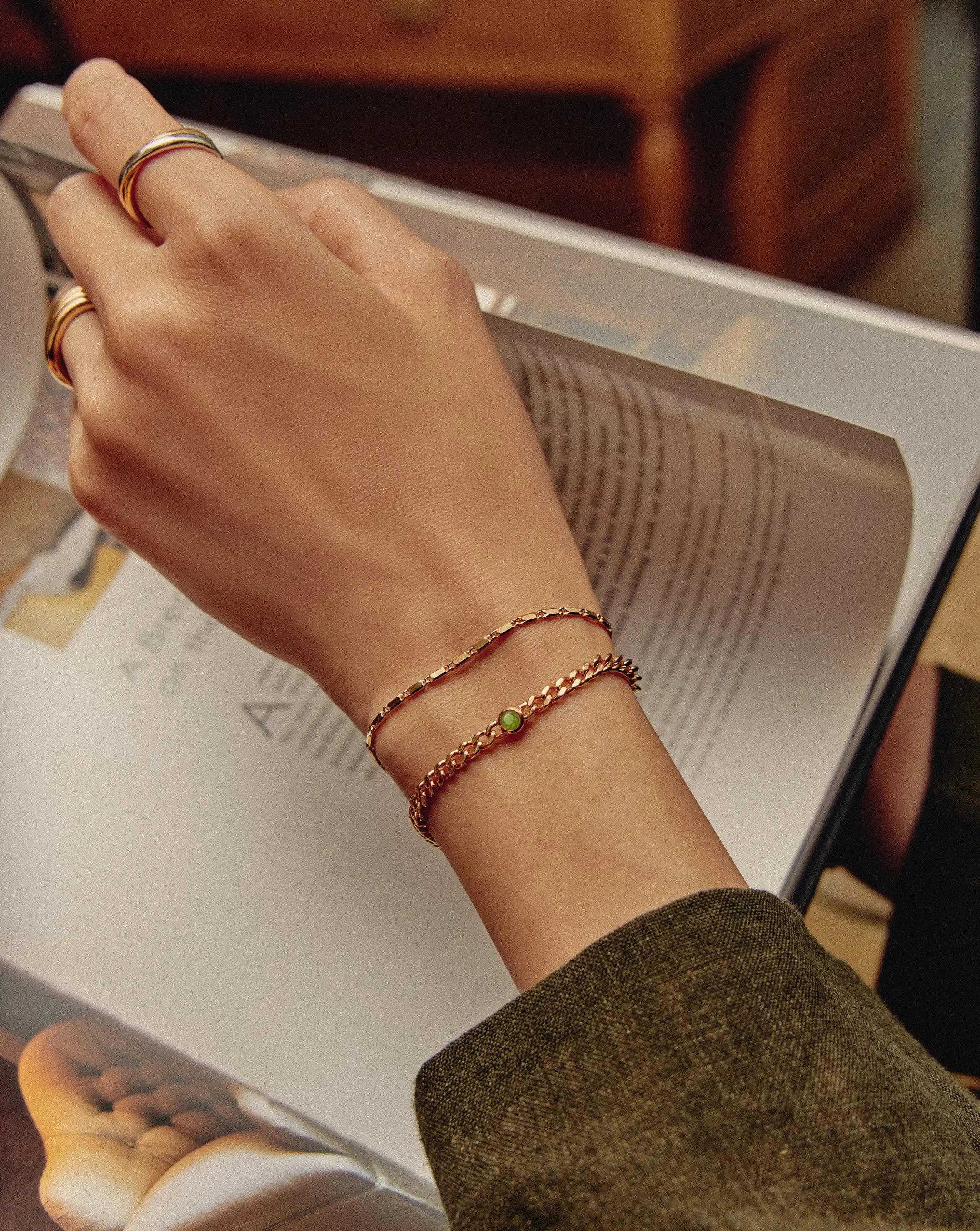 August Birthstone Chain Bracelet | 18ct Gold Plated Vermeil/Peridot Bracelets Missoma 