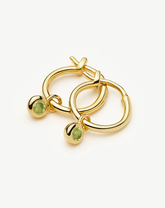 August Birthstone Mini Charm Hoop Earrings | 18ct Gold Plated/Peridot