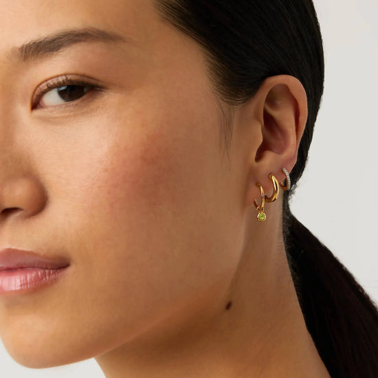 August Birthstone Mini Charm Hoop Earrings | 18ct Gold Vermeil/Peridot Earrings Missoma 