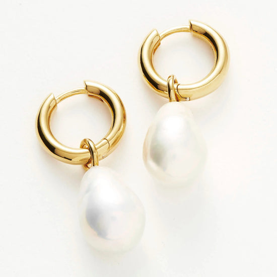 Baroque Pearl Drop Tunnel Mini Hoop Earrings | 18ct Gold Vermeil/Pearl Earrings Missoma 