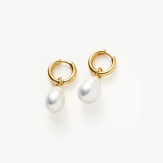 Baroque Pearl Drop Tunnel Mini Hoop Earrings | 18ct Gold Vermeil/Pearl Earrings Missoma 