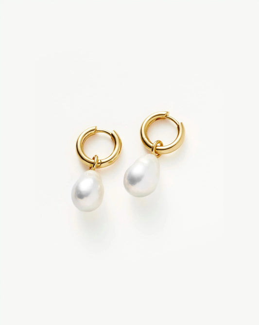 Baroque Pearl Drop Tunnel Mini Hoop Earrings | 18ct Gold Vermeil/Pearl Earrings Missoma 