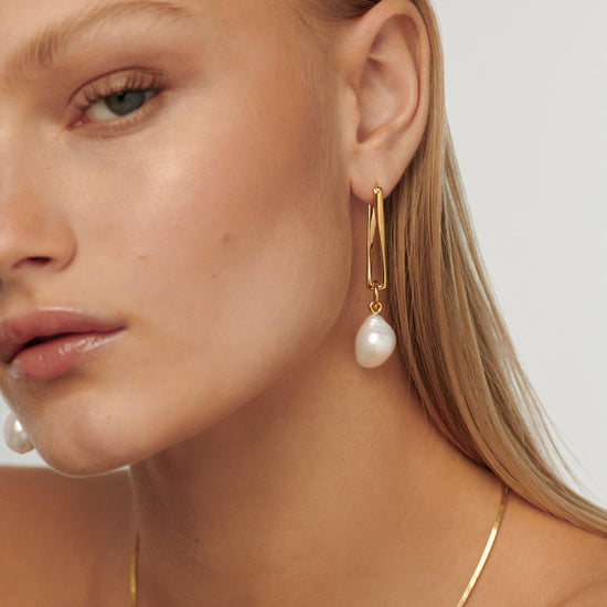 Baroque Pearl Twisted Drop Earrings | 18ct Gold Plated/Pearl Earrings Missoma 