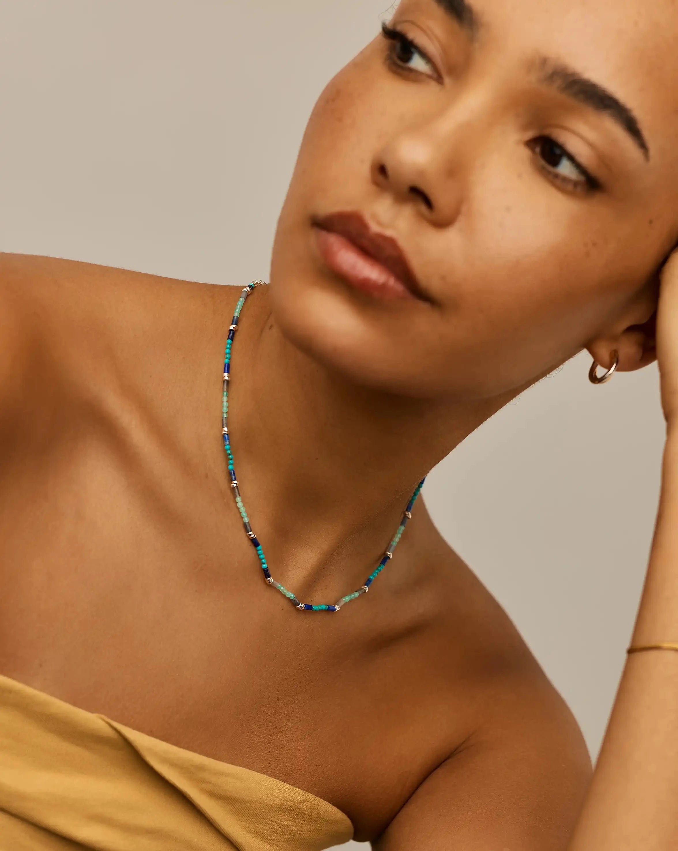 Beaded Gemstone Choker | Silver Plated/Lagoon Blue Necklaces Missoma 