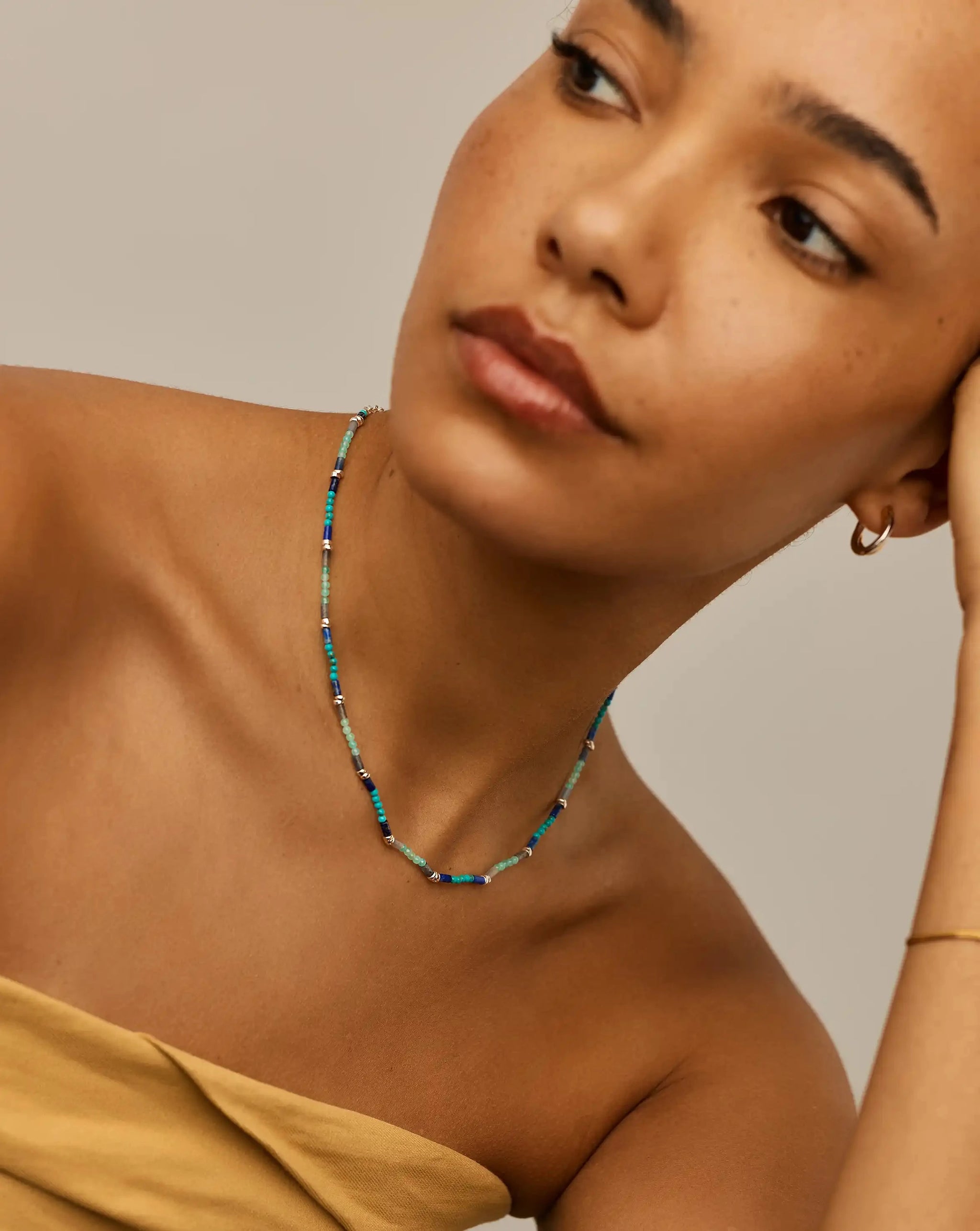 Beaded Gemstone Choker | Silver Plated/Lagoon Blue Necklaces Missoma 