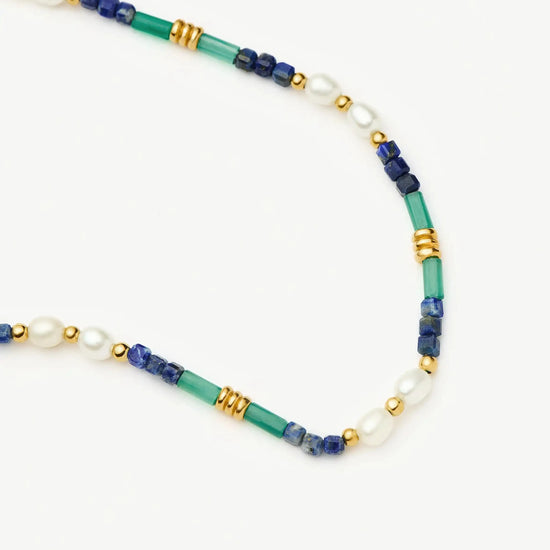 Beaded Gemstone & Pearl Anklet | 18ct Gold Plated/Lagoon Blue Anklets Missoma 