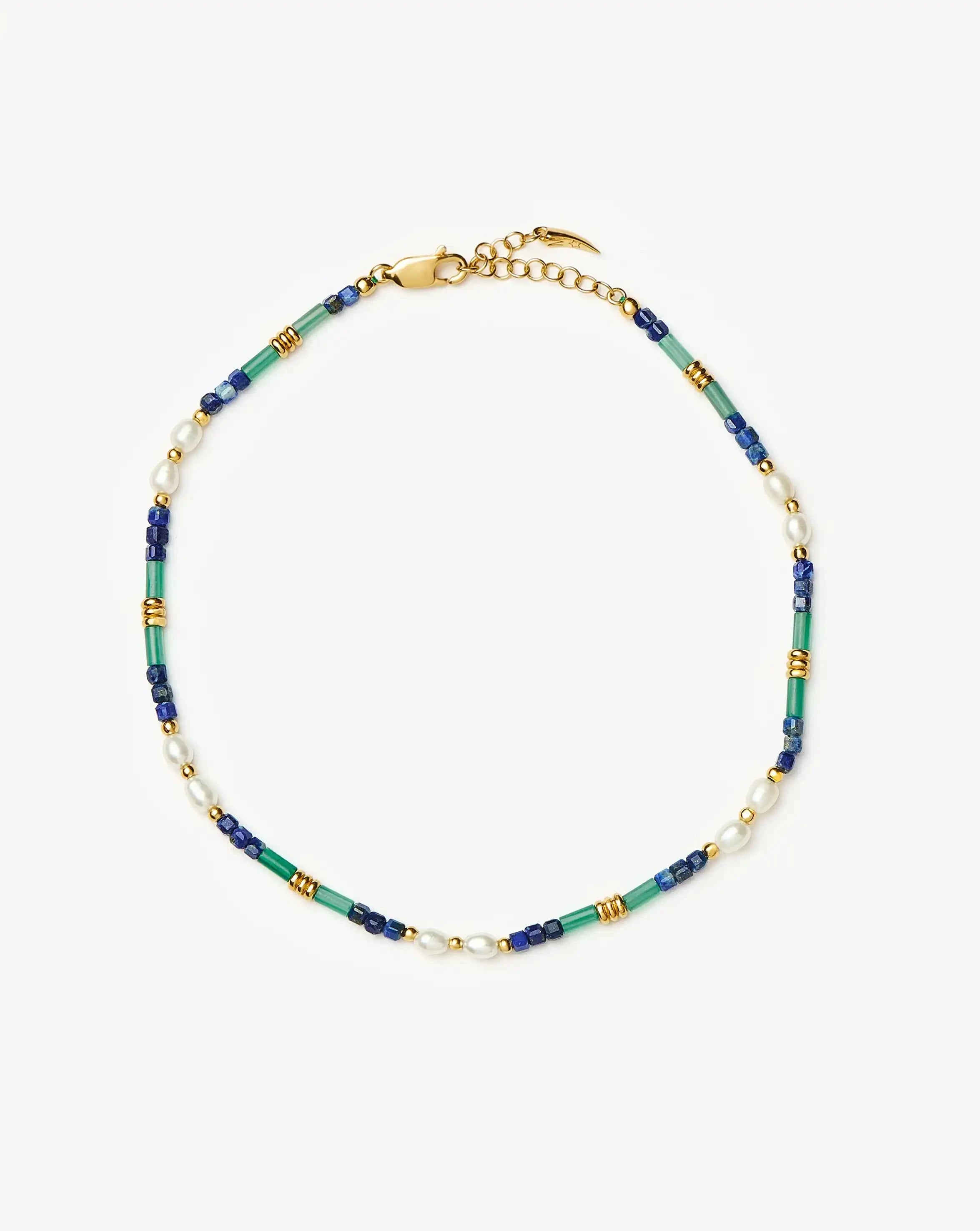 Beaded Gemstone & Pearl Anklet | 18ct Gold Plated/Lagoon Blue Anklets Missoma 