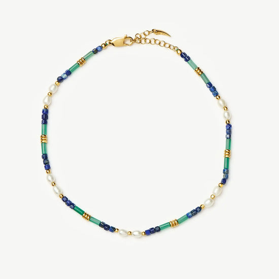 Beaded Gemstone & Pearl Anklet | 18ct Gold Plated/Lagoon Blue Anklets Missoma 
