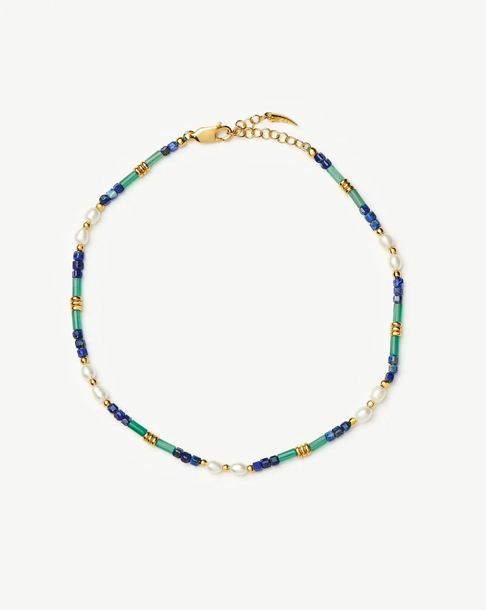 Beaded Gemstone & Pearl Anklet | 18ct Gold Plated/Lagoon Blue Anklets Missoma 