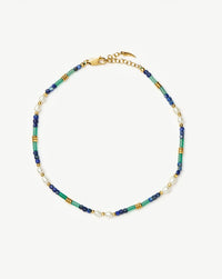 Beaded Gemstone & Pearl Anklet | 18ct Gold Plated/Lagoon Blue Anklets Missoma 