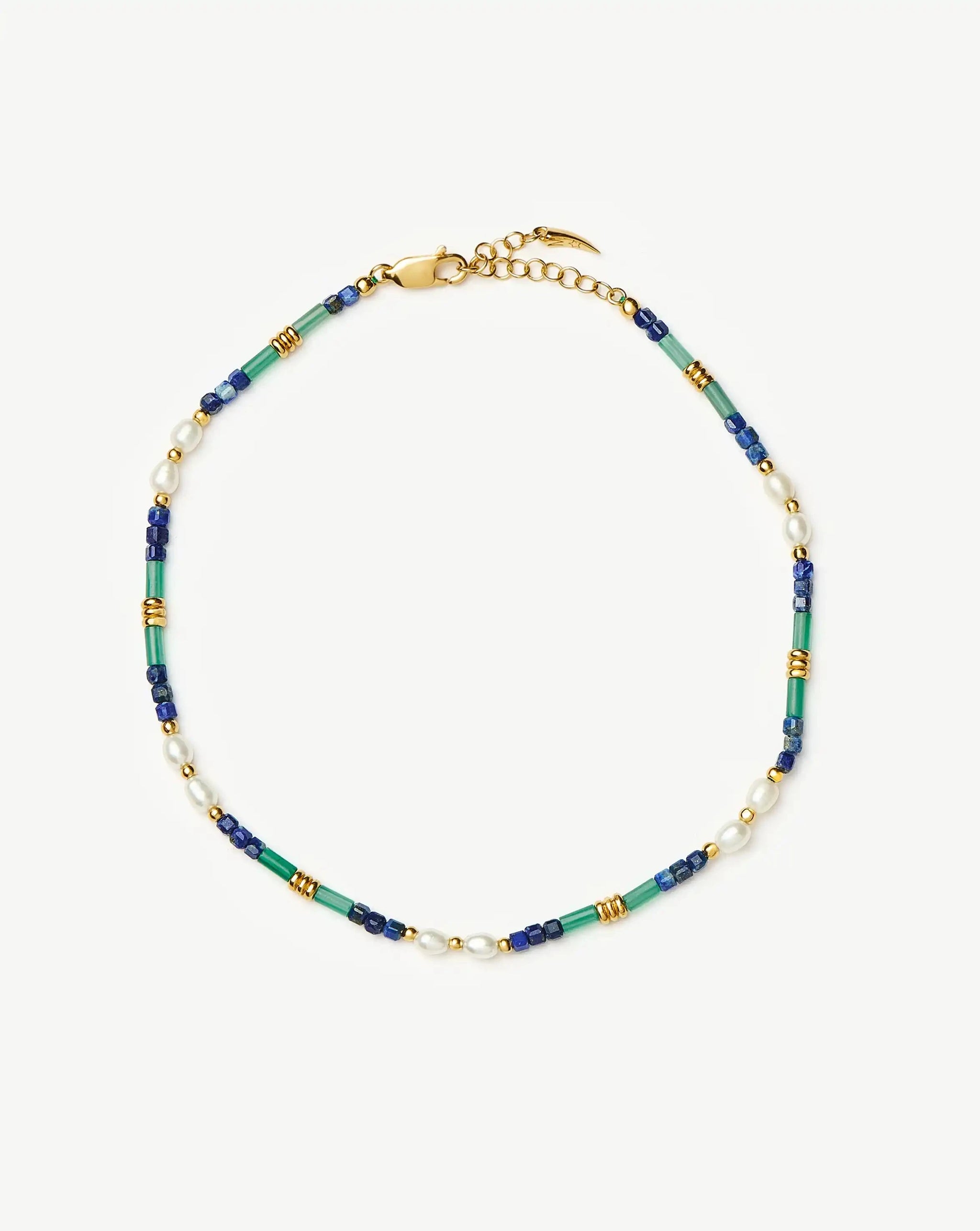 Beaded Gemstone & Pearl Anklet | 18ct Gold Plated/Lagoon Blue Anklets Missoma 