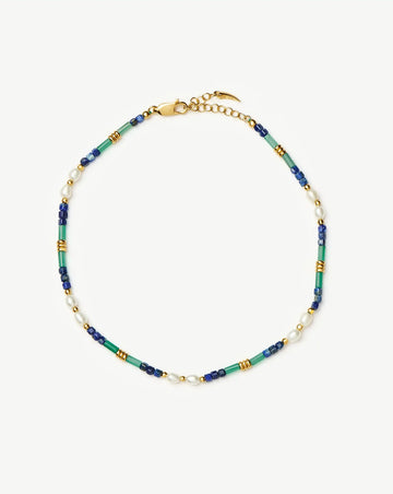 Beaded Gemstone & Pearl Anklet | 18ct Gold Plated/Lagoon Blue Anklets Missoma 