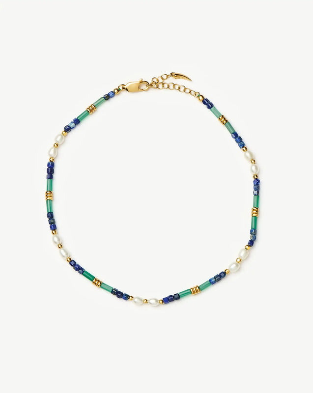 Beaded Gemstone & Pearl Anklet | 18ct Gold Plated/Lagoon Blue