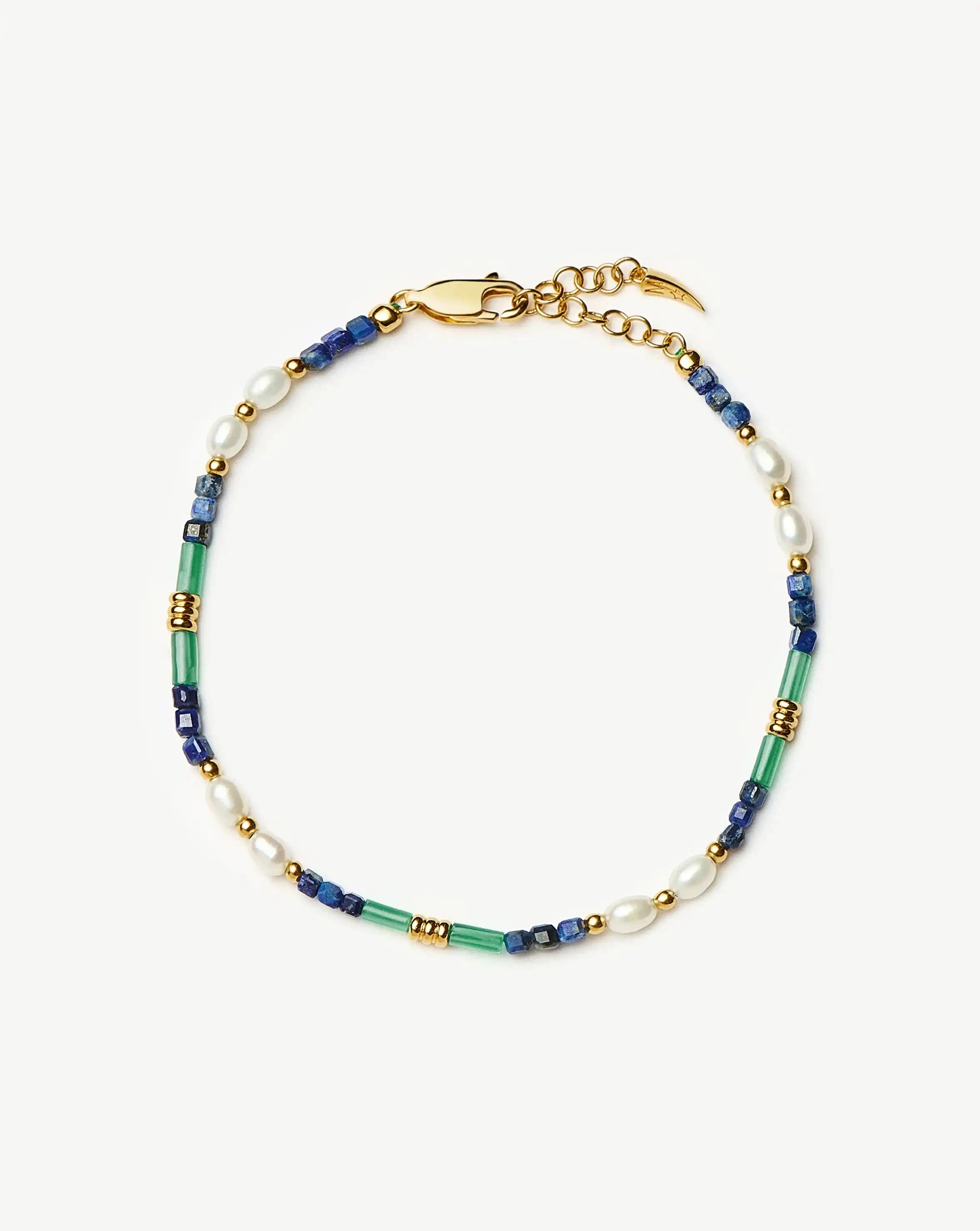 Beaded Gemstone & Pearl Bracelet | 18ct Gold Plated/Lagoon Blue Bracelets Missoma 
