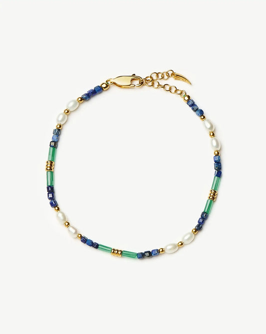 Beaded Gemstone & Pearl Bracelet | 18ct Gold Plated/Lagoon Blue Bracelets Missoma 