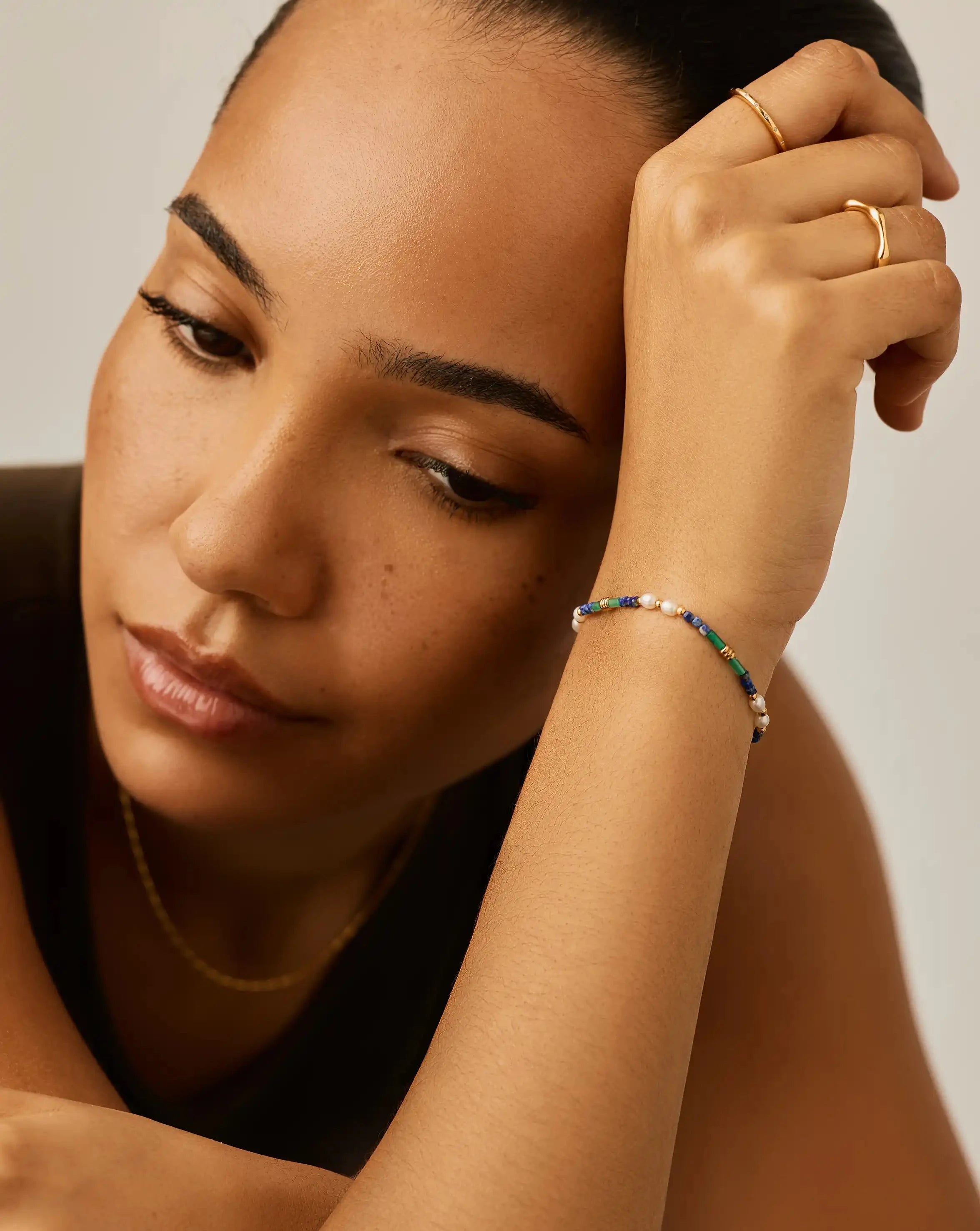 Beaded Gemstone & Pearl Bracelet | 18ct Gold Plated/Lagoon Blue Bracelets Missoma 