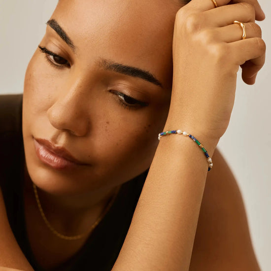 Beaded Gemstone & Pearl Bracelet | 18ct Gold Plated/Lagoon Blue Bracelets Missoma 