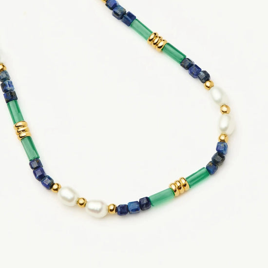 Beaded Gemstone & Pearl Bracelet | 18ct Gold Plated/Lagoon Blue Bracelets Missoma 