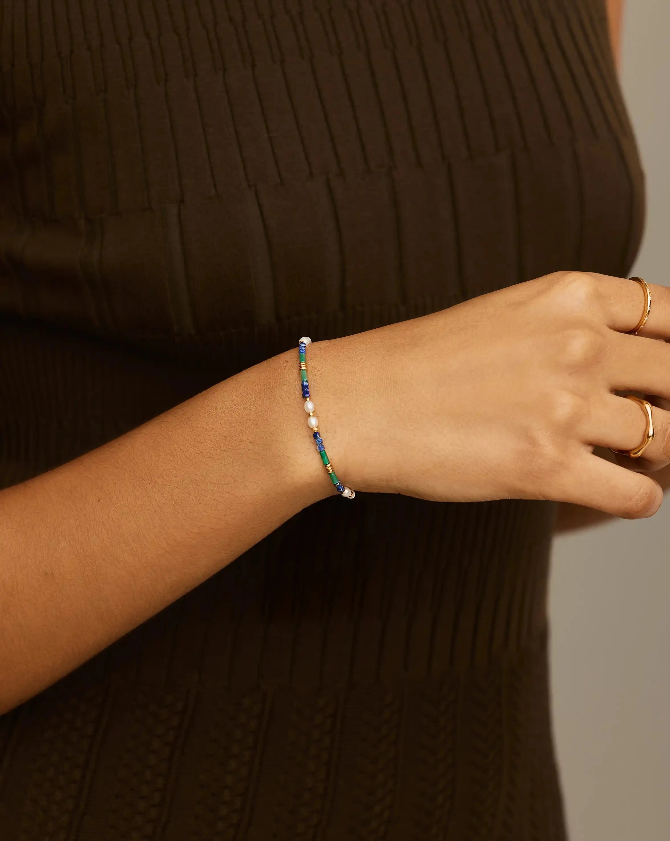 Beaded Gemstone & Pearl Bracelet | 18ct Gold Plated/Lagoon Blue Bracelets Missoma 