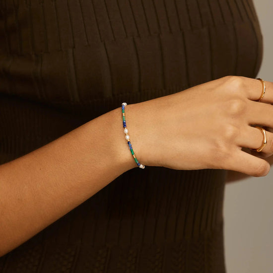 Beaded Gemstone & Pearl Bracelet | 18ct Gold Plated/Lagoon Blue Bracelets Missoma 