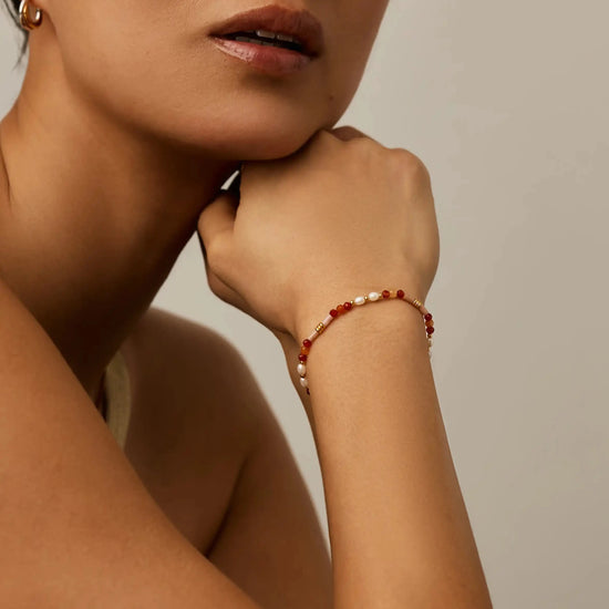 Beaded Gemstone & Pearl Bracelet | 18ct Gold Plated/Paloma Pink Bracelets Missoma 