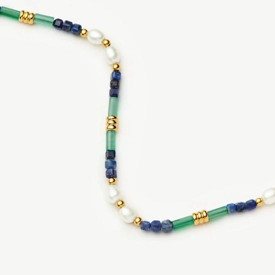 Beaded Gemstone & Pearl Short Necklace | 18ct Gold Plated/Lagoon Blue Necklaces Missoma 