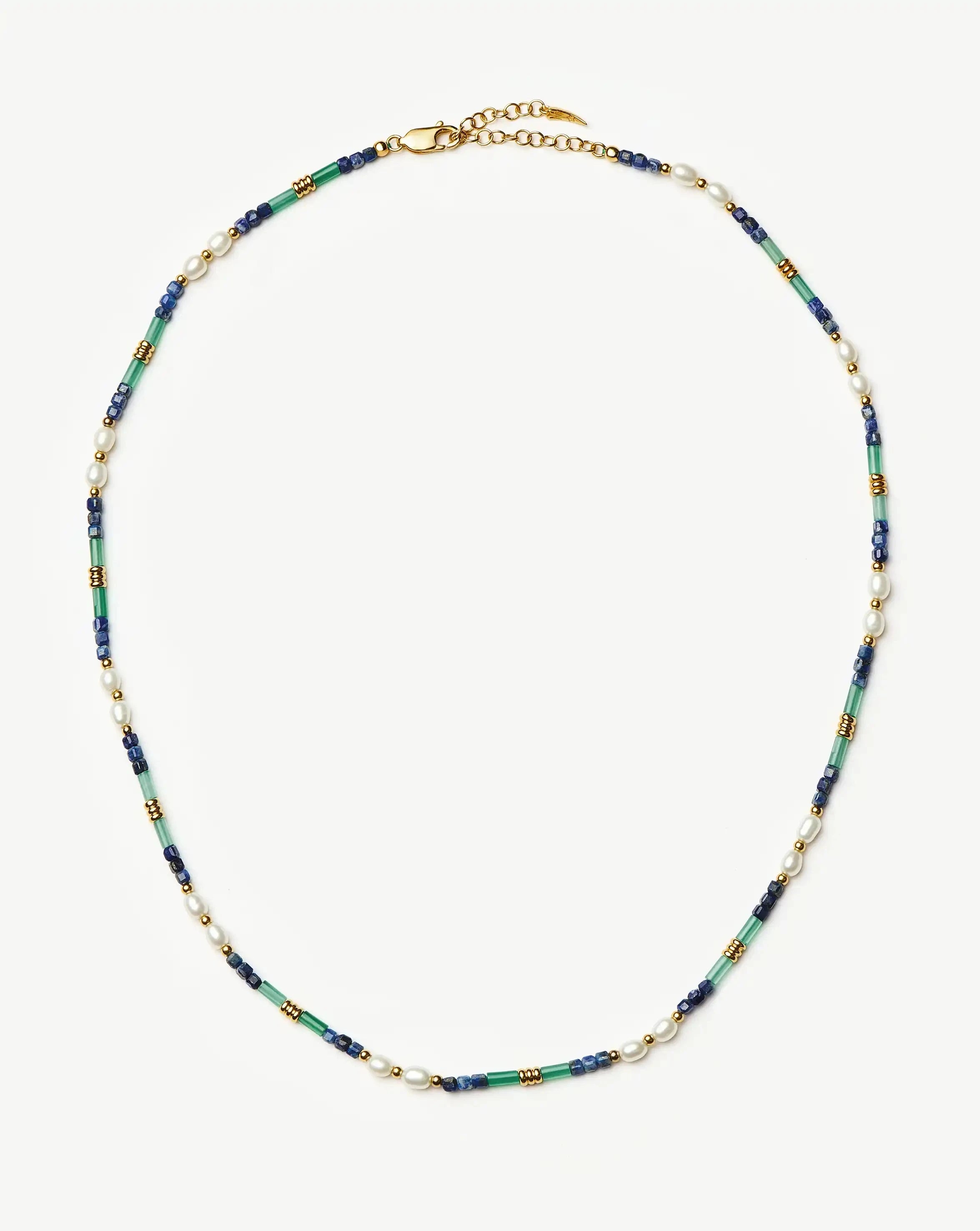 Beaded Gemstone & Pearl Short Necklace | 18ct Gold Plated/Lagoon Blue Necklaces Missoma 