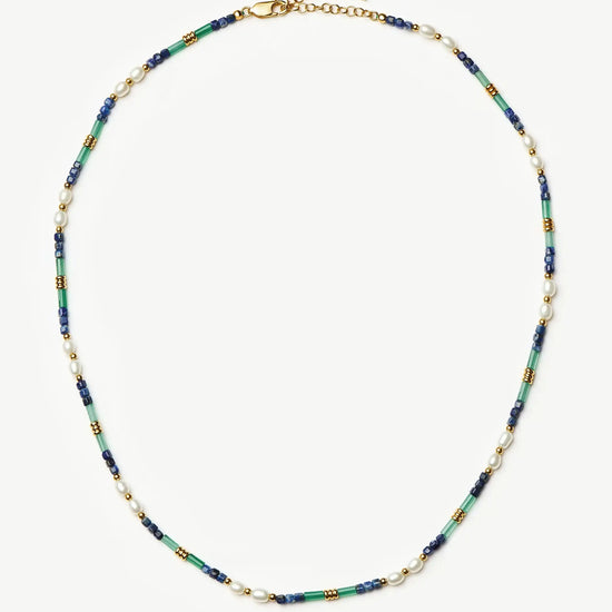 Beaded Gemstone & Pearl Short Necklace | 18ct Gold Plated/Lagoon Blue Necklaces Missoma 