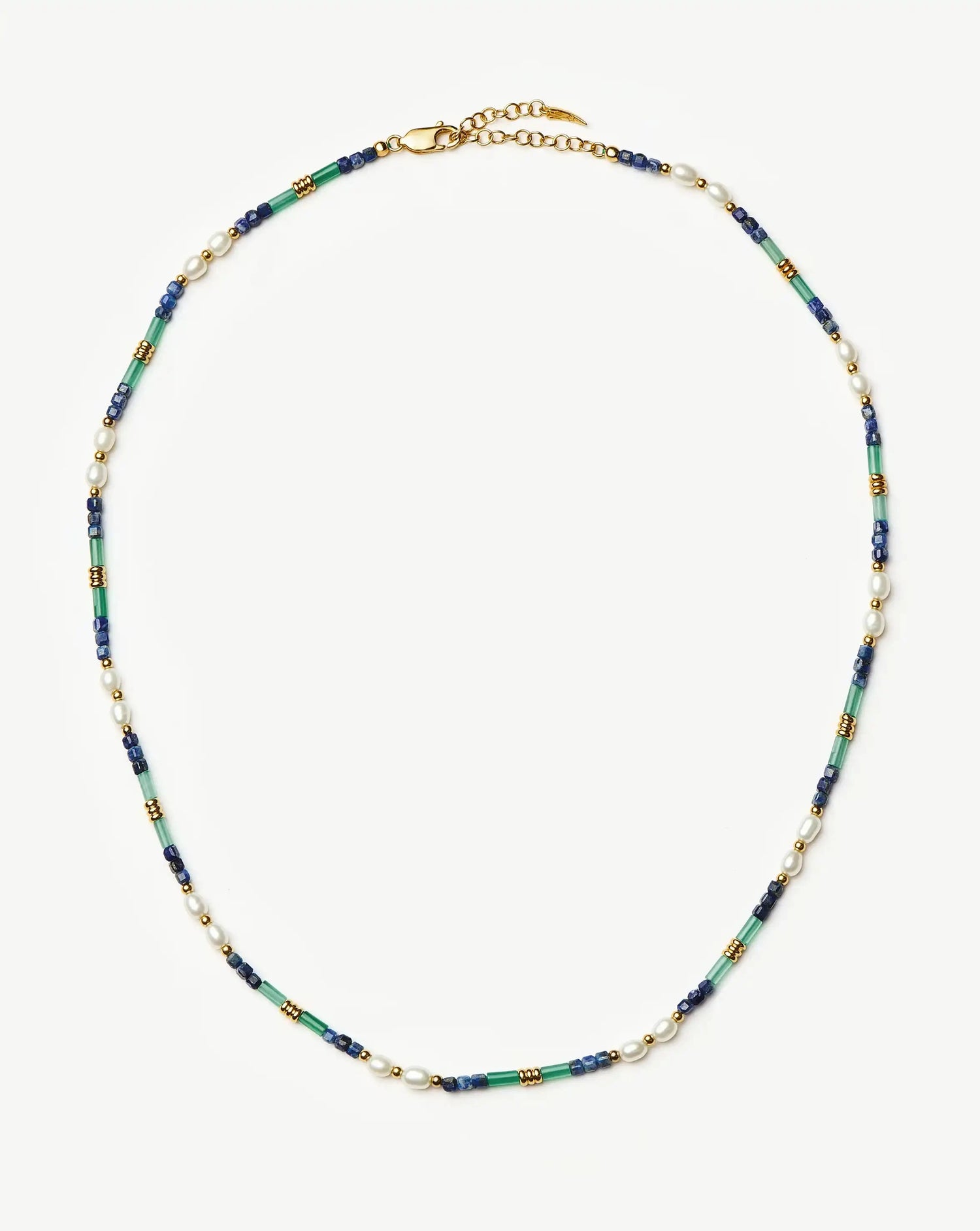 Beaded Gemstone & Pearl Short Necklace | 18ct Gold Plated/Lagoon Blue Necklaces Missoma 