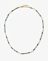 Beaded Gemstone & Pearl Short Necklace | 18ct Gold Plated/Lagoon Blue Necklaces Missoma 