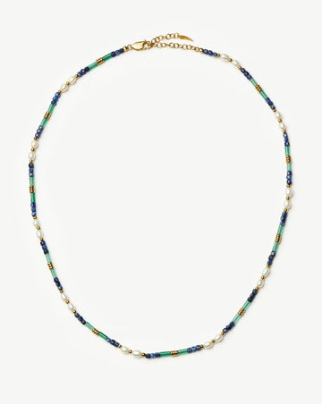 Beaded Gemstone & Pearl Short Necklace | 18ct Gold Plated/Lagoon Blue Necklaces Missoma 