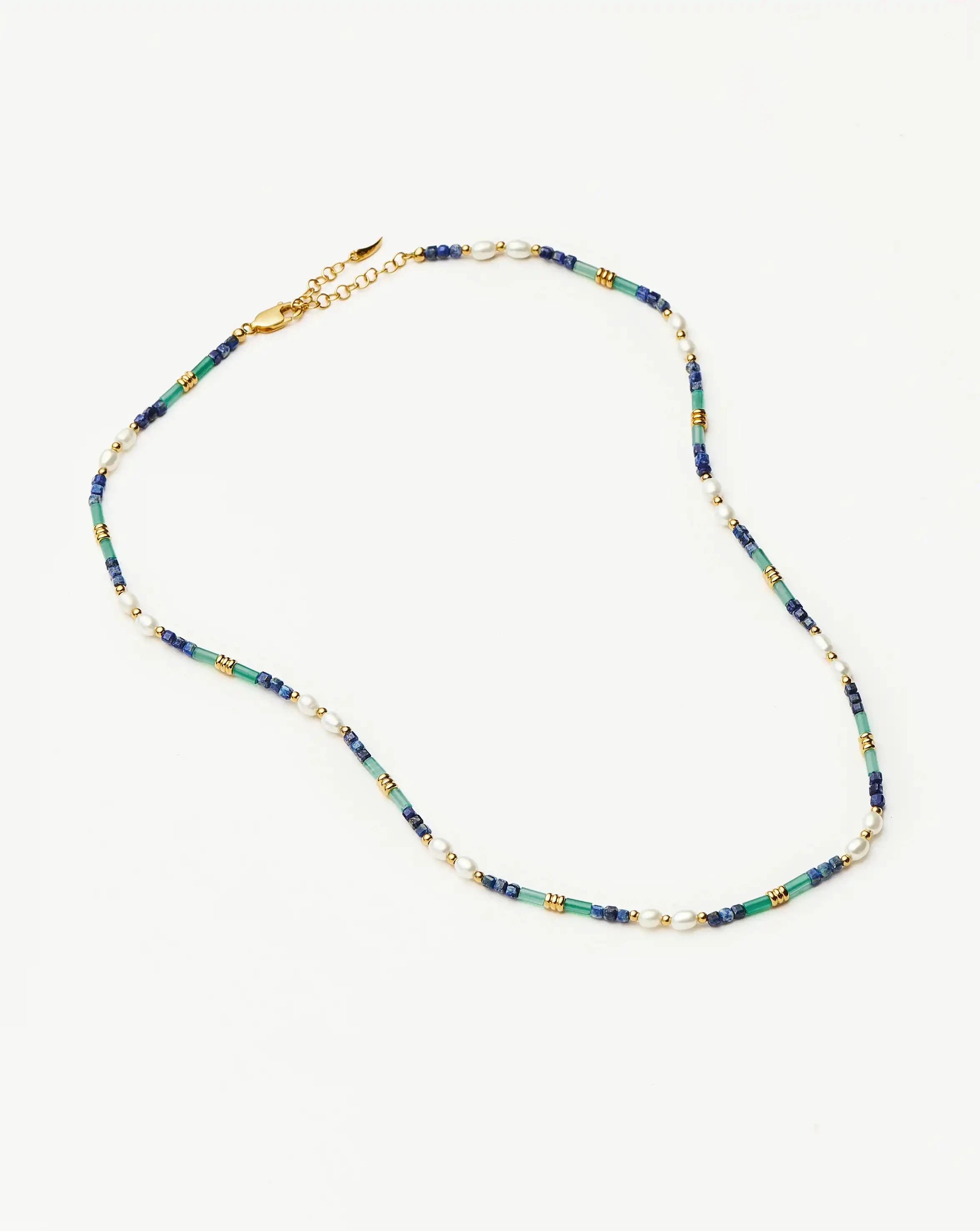 Beaded Gemstone & Pearl Short Necklace | 18ct Gold Plated/Lagoon Blue Necklaces Missoma 