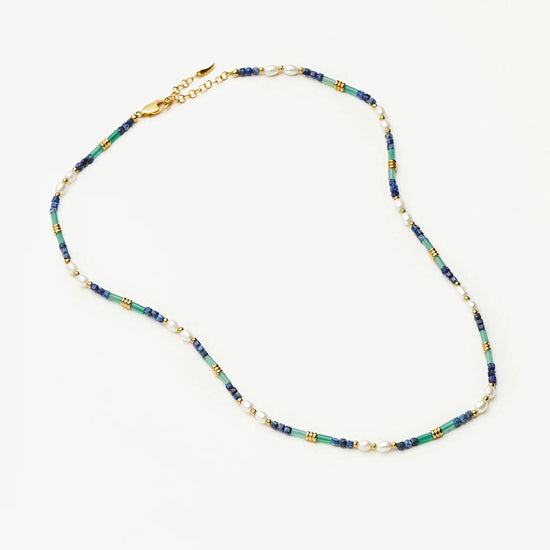 Beaded Gemstone & Pearl Short Necklace | 18ct Gold Plated/Lagoon Blue Necklaces Missoma 