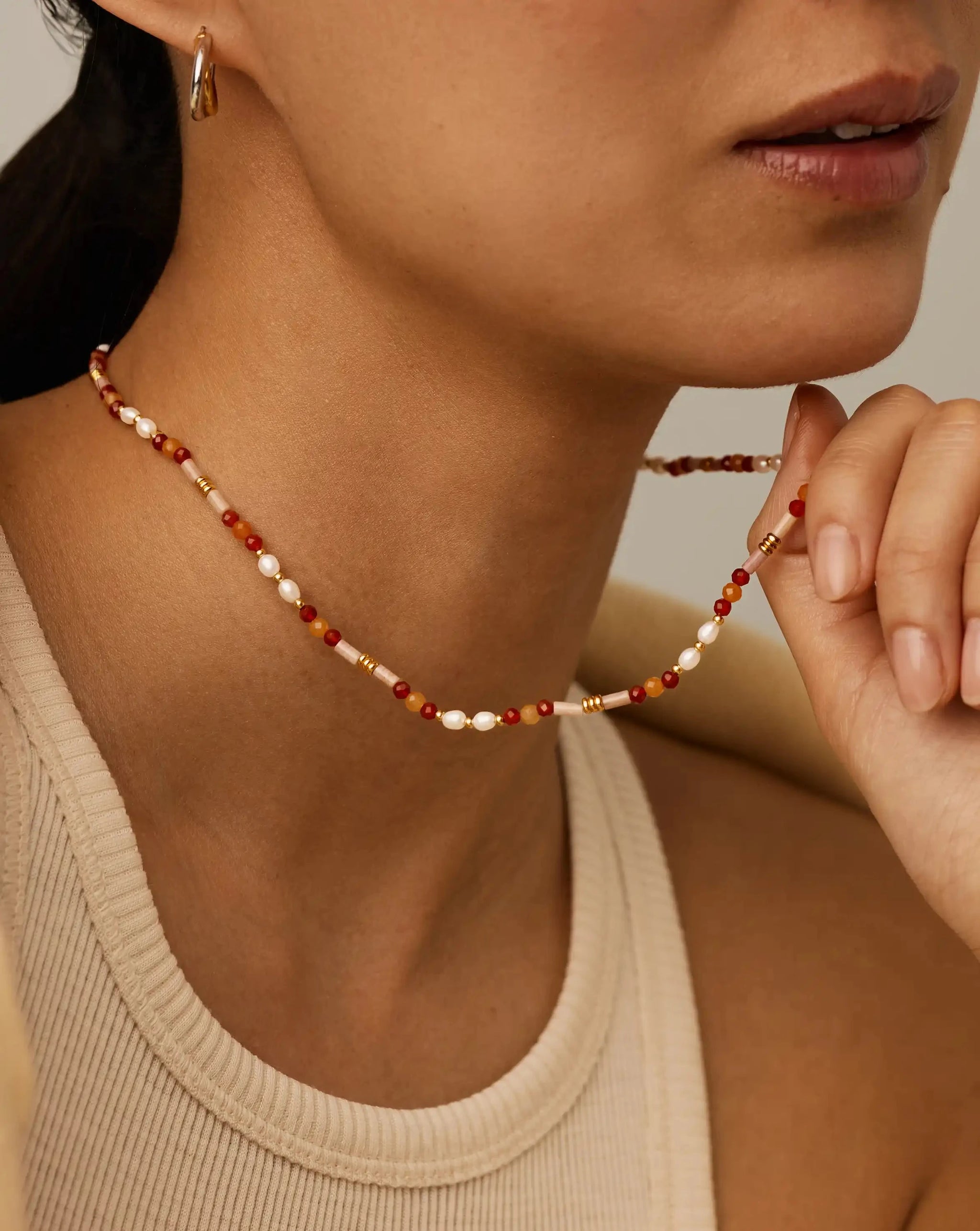Beaded Gemstone & Pearl Short Necklace | 18ct Gold Plated/Paloma Pink Necklaces Missoma 