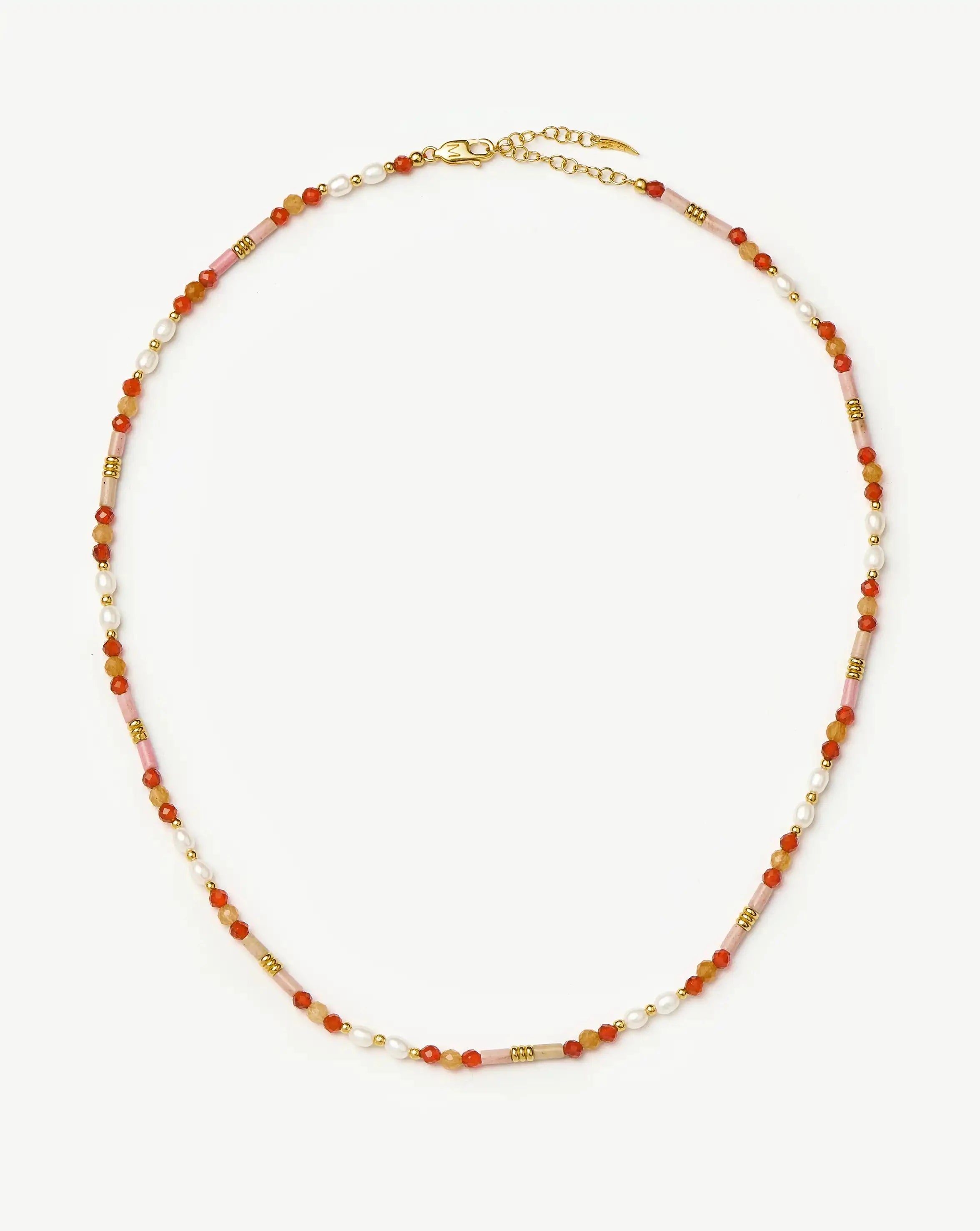 Beaded Gemstone & Pearl Short Necklace | 18ct Gold Plated/Paloma Pink Necklaces Missoma 