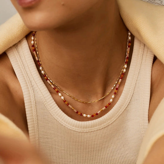 Beaded Gemstone & Pearl Short Necklace | 18ct Gold Plated/Paloma Pink Necklaces Missoma 