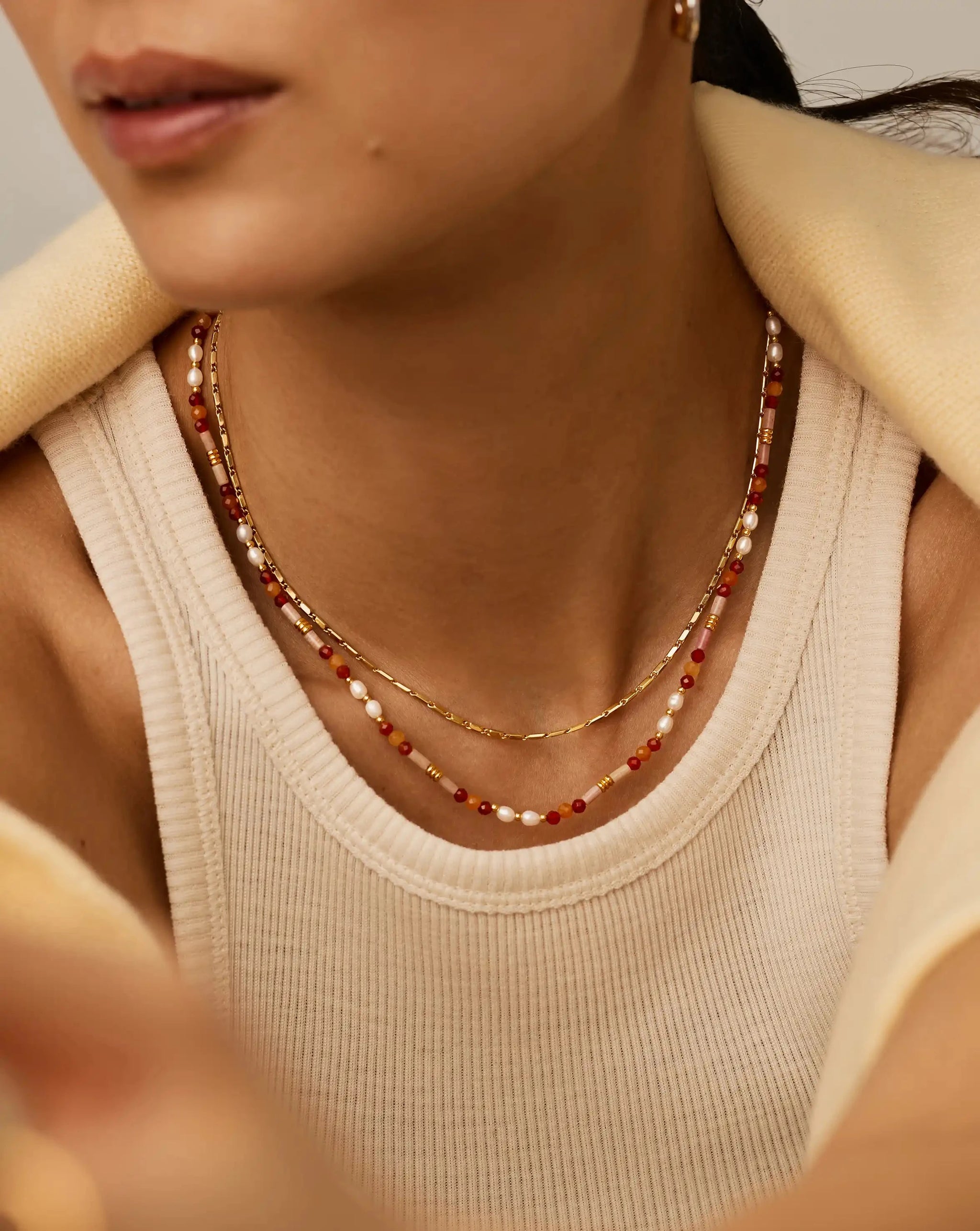 Beaded Gemstone & Pearl Short Necklace | 18ct Gold Plated/Paloma Pink Necklaces Missoma 