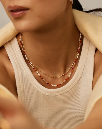Beaded Gemstone & Pearl Short Necklace | 18ct Gold Plated/Paloma Pink Necklaces Missoma 