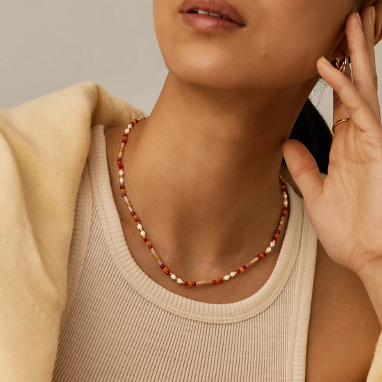 Beaded Gemstone & Pearl Short Necklace | 18ct Gold Plated/Paloma Pink Necklaces Missoma 