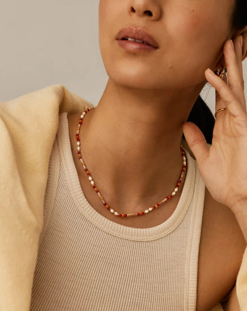 Beaded Gemstone & Pearl Short Necklace | 18ct Gold Plated/Paloma Pink Necklaces Missoma 