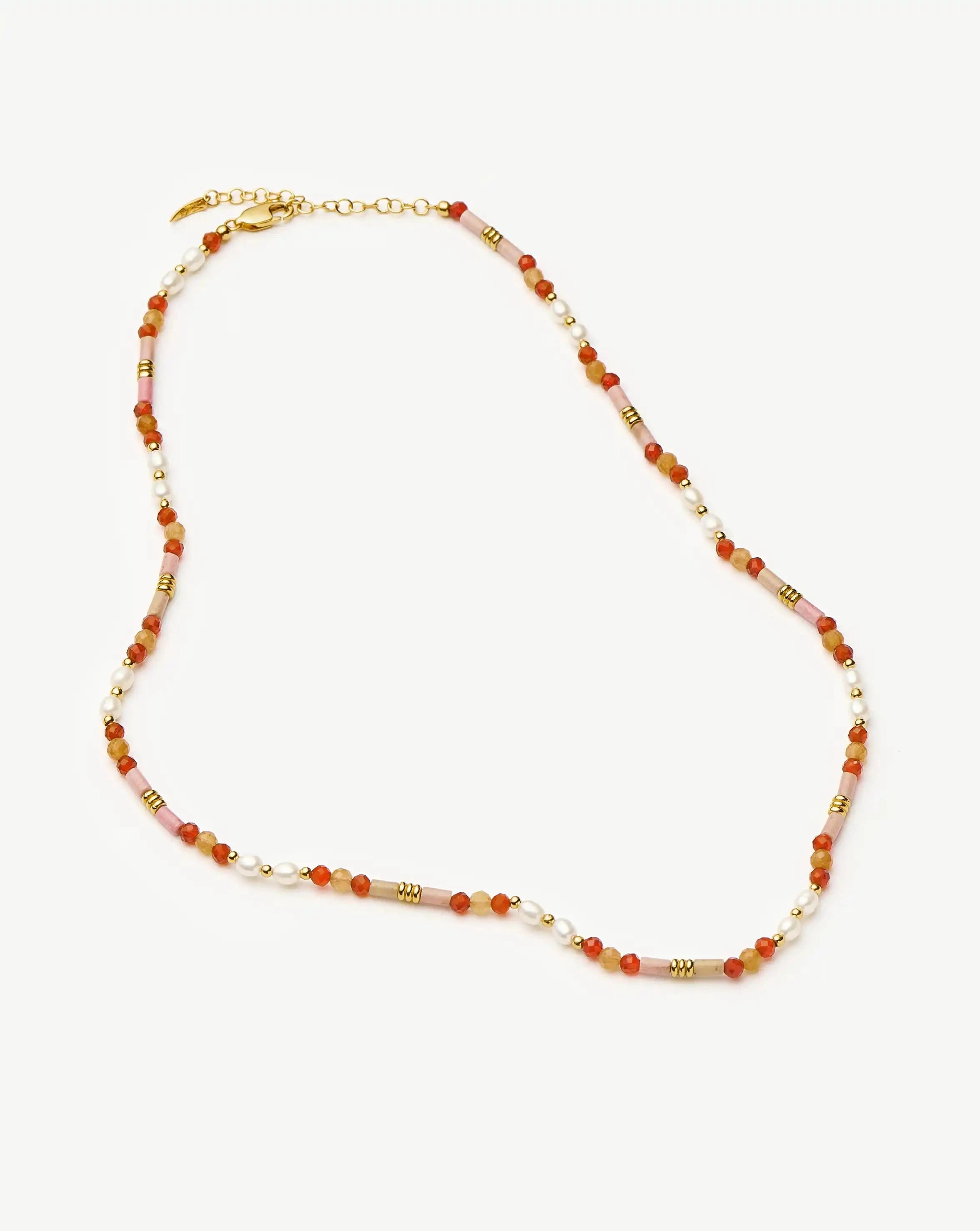 Beaded Gemstone & Pearl Short Necklace | 18ct Gold Plated/Paloma Pink Necklaces Missoma 